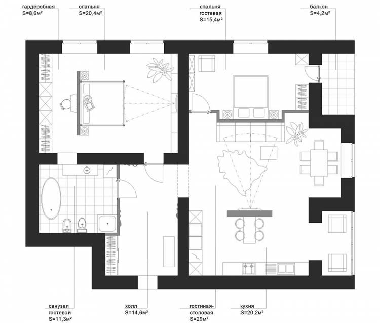 Готовый дизайн проект трехкомнатной квартиры с кухней гостиной: 81 фото идей