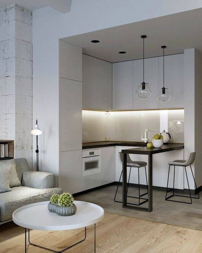Дизайн кухни гостиной в стиле минимализм: 74 фото дизайна