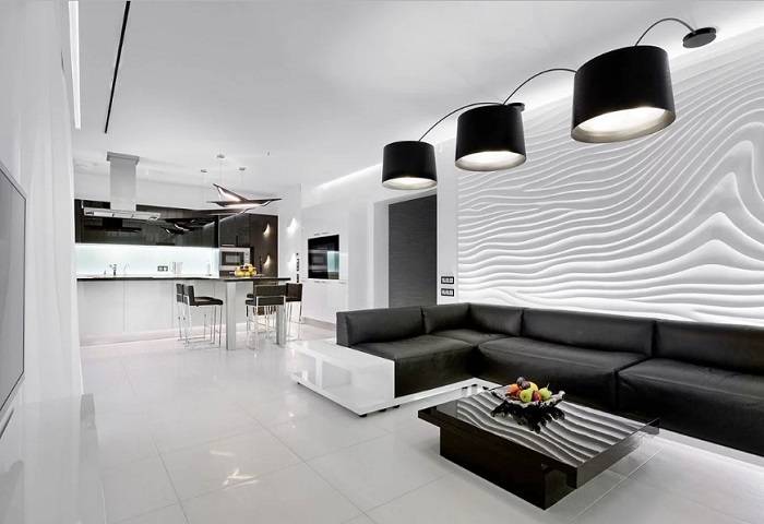 Дизайн белой кухни-гостиной (фото)