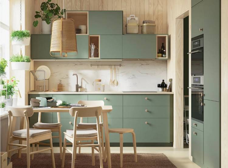 Кухня оливкового цвета в различном дизайне и стиле