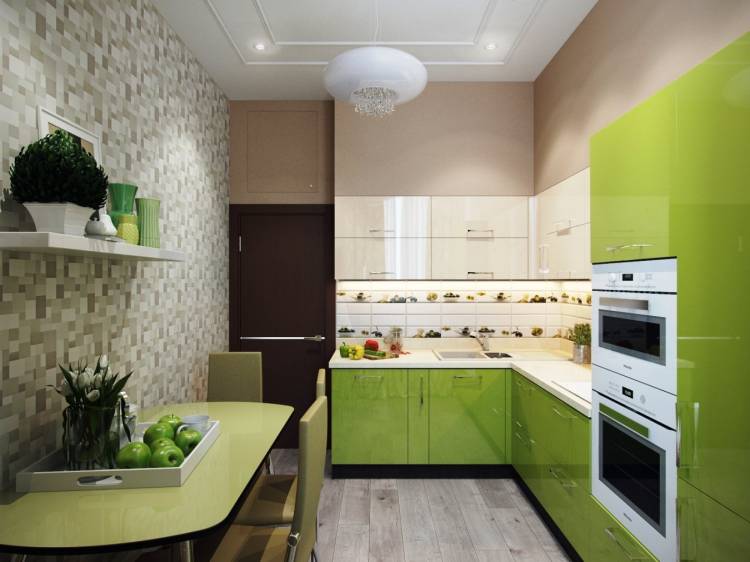 Дизайн интерьера с зеленой кухней