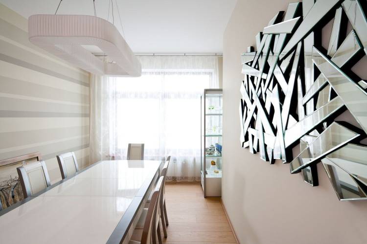Зеркальная стена на кухне в стиле минимализм