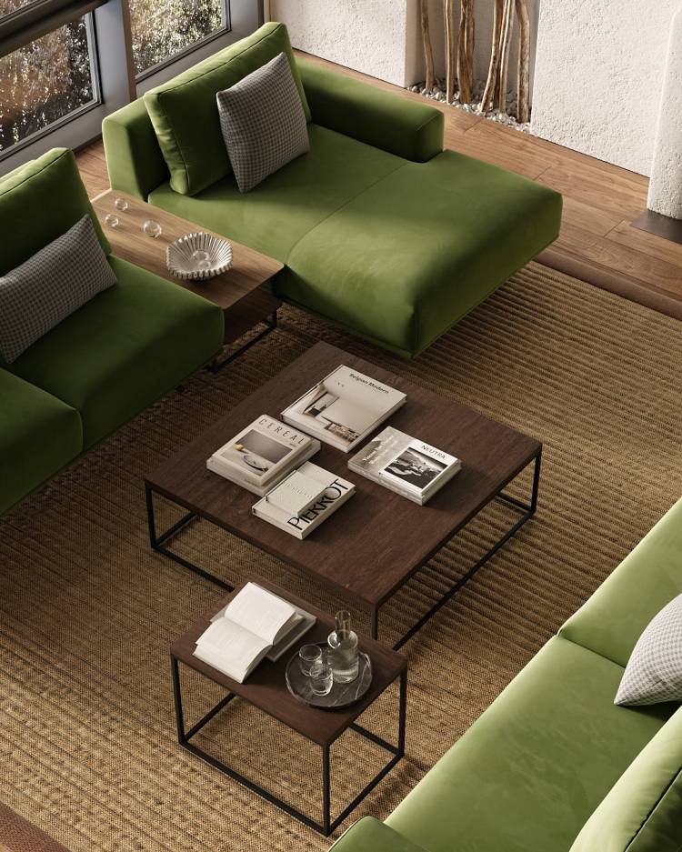Зеленые диваны в интерьере гостиной