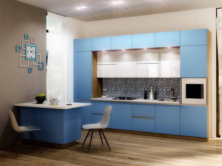 Голубая кухня с белым верхом: 65+ идей дизайна