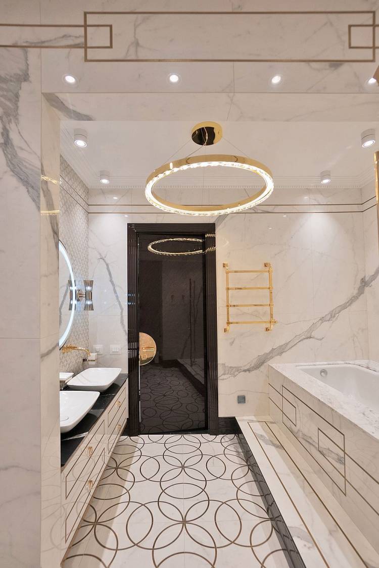 Мрамор в интерьерной отделке пола и стен ванной, кухни и коридор