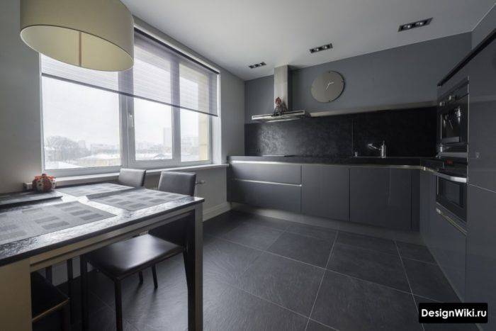 Красивая черная плитка на кухне пол: 55 фото дизайна