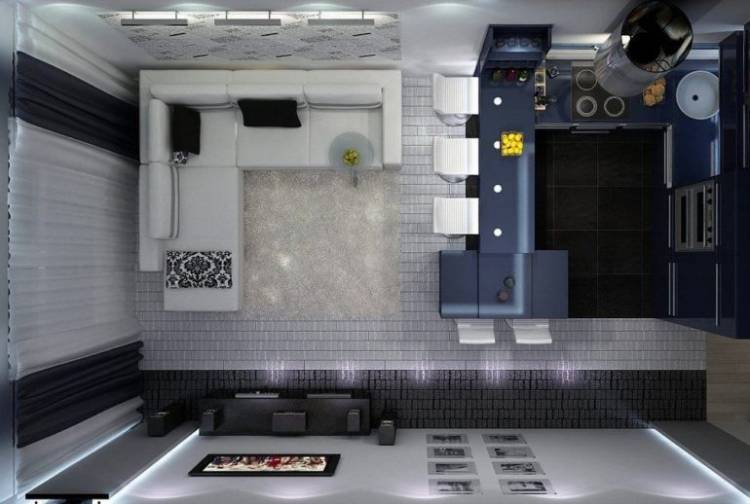 Гостиная студия с кухней в современном стиле: 76+ идей дизайна