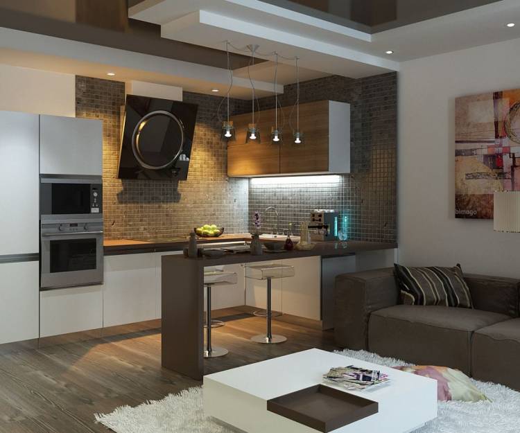 Гостиная студия с кухней в современном стиле: 76+ идей дизайна