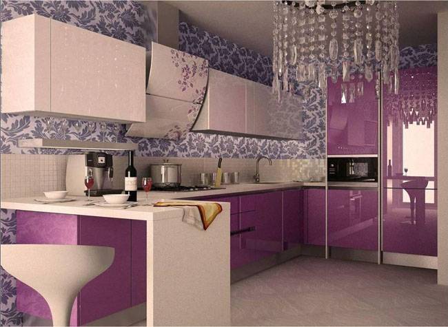 Фиолетовая кухня в интерьер