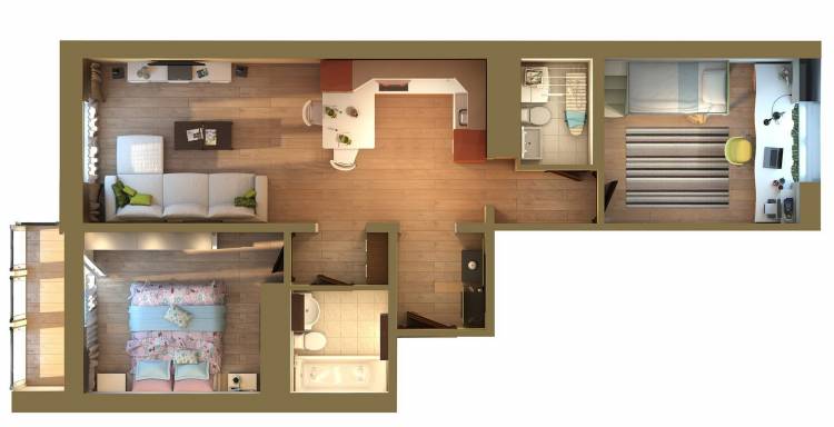 Дизайн двухкомнатной квартиры распашонки
