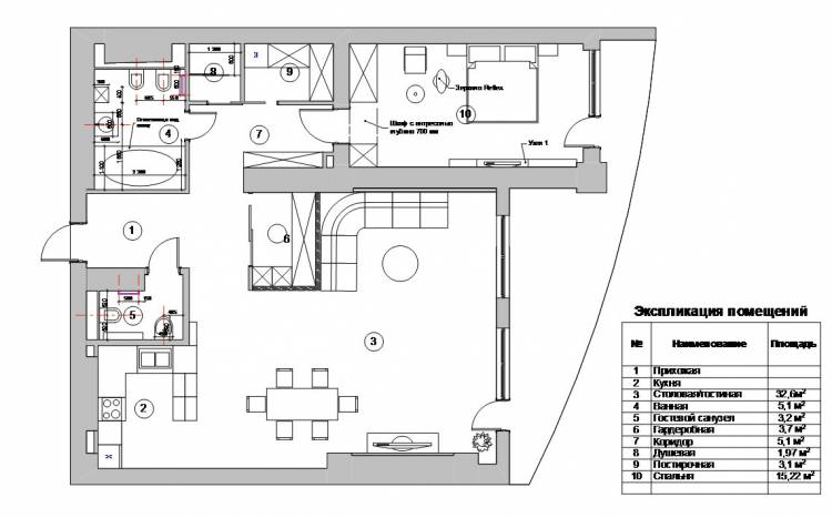 План двухкомнатной квартиры в современном стиле