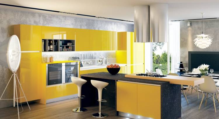Дизайн маленькой кухни в желтом цвет