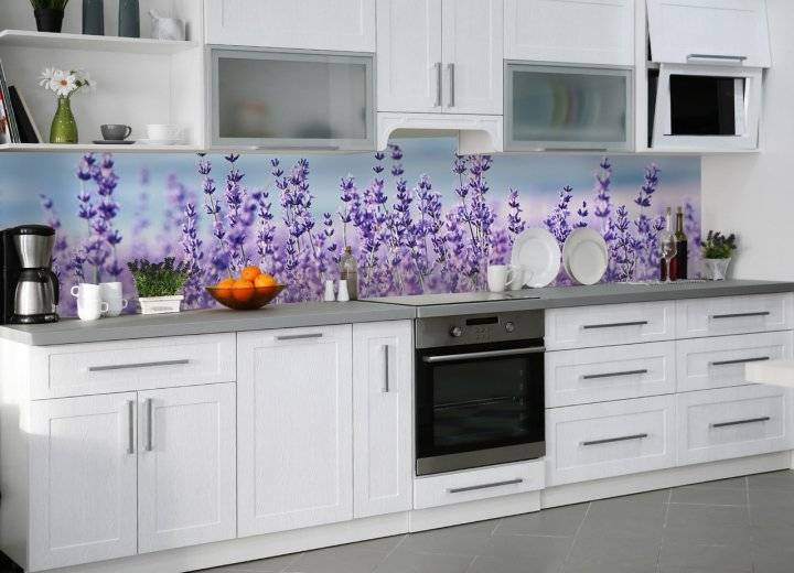 Кухонный фартук Лаванда, виниловая самоклеющаяся пленка, наклейка на кухню, на стену, Фиолетовый
