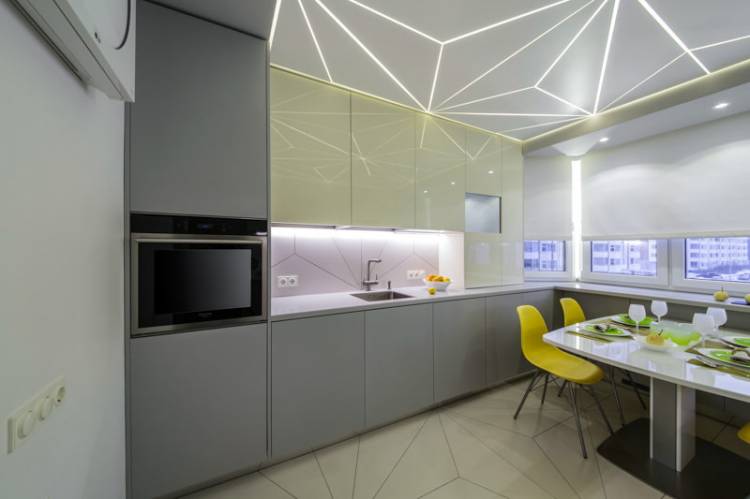 Современный дизайн кухни прямоугольной с окном: 106 фото идей