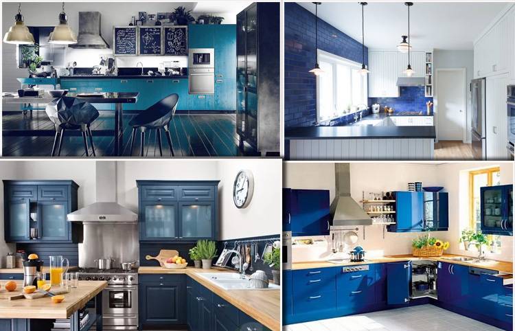 Дизайн кухни в синем цвет