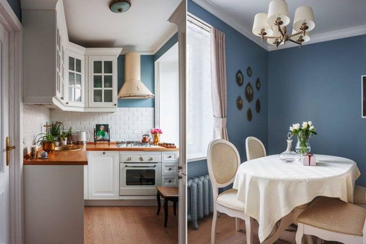 Синие стены на кухне: 106 фото в интерьере