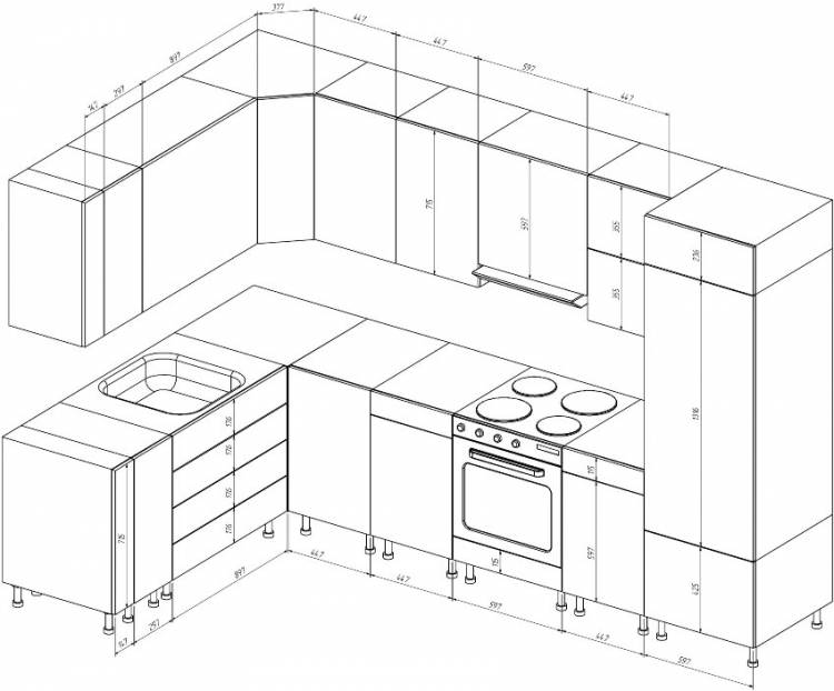 Размеры кухонных шкафов