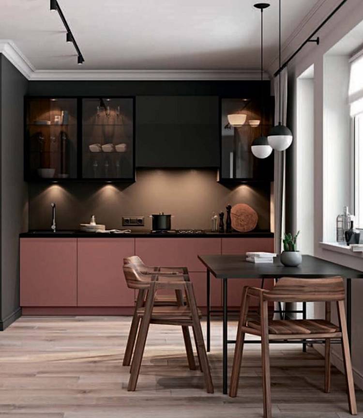 Розовый цвет в интерьере кухни