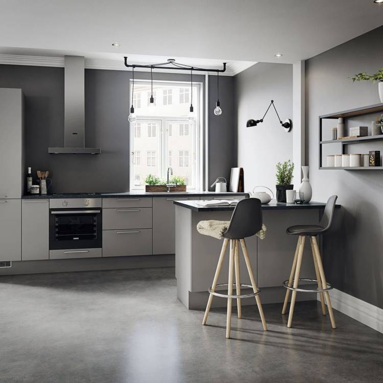 Белая кухня темно серый пол