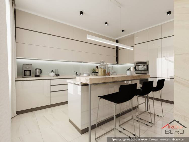 Дизайнерское оформление гостиной и кухни-столовой в частичном дизайне коттедж