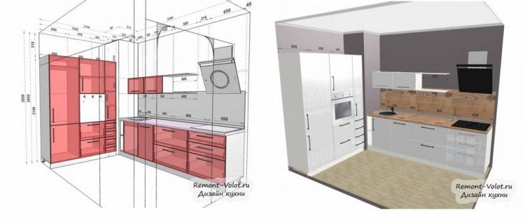 Проекты кухонь с размерами