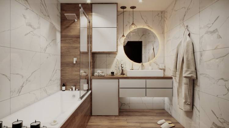 Ванная комната дерево и мрамор