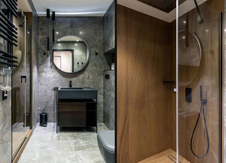 Дизайн дизайна ванной комнаты с душевой кабиной