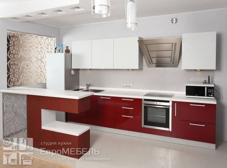 Кухня Бело-красная кухня на заказ от производителя в СПб