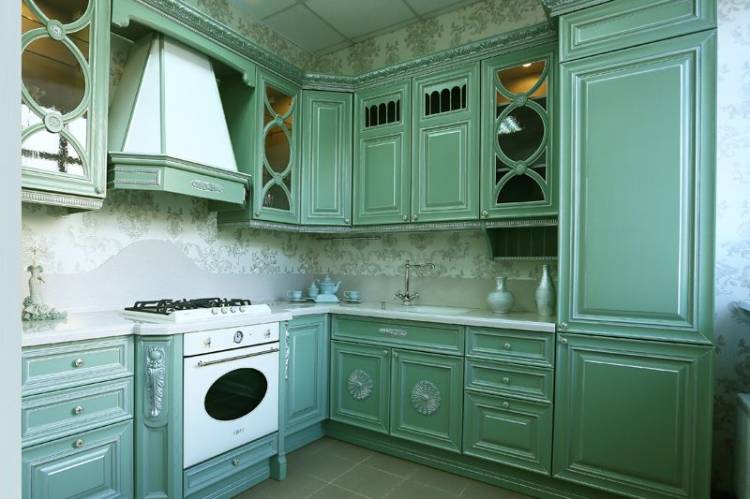 Деревянные зеленые кухни, кухню из дерева зеленого цвета от производителя на заказ, Москв