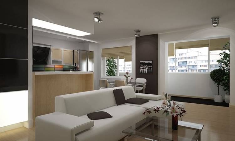 Дизайн комнаты совмещенной с кухней