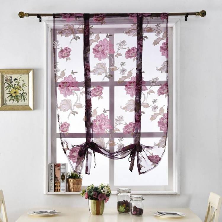 Цветок Римские шторы Кухня Valance Tulle Sheer Panel Спальня Окно Драпиров