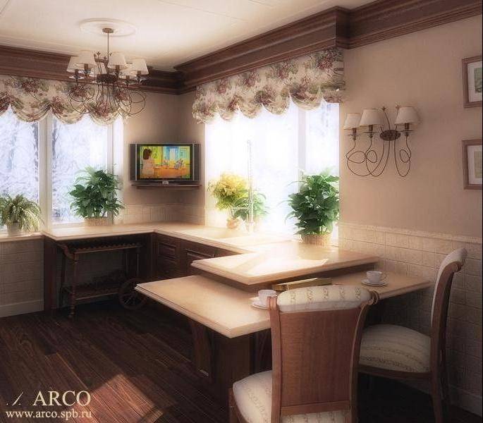 Интерьер маленькой кухни с двумя окнами » Картинки и фотографии дизайна квартир, домов, коттеджей