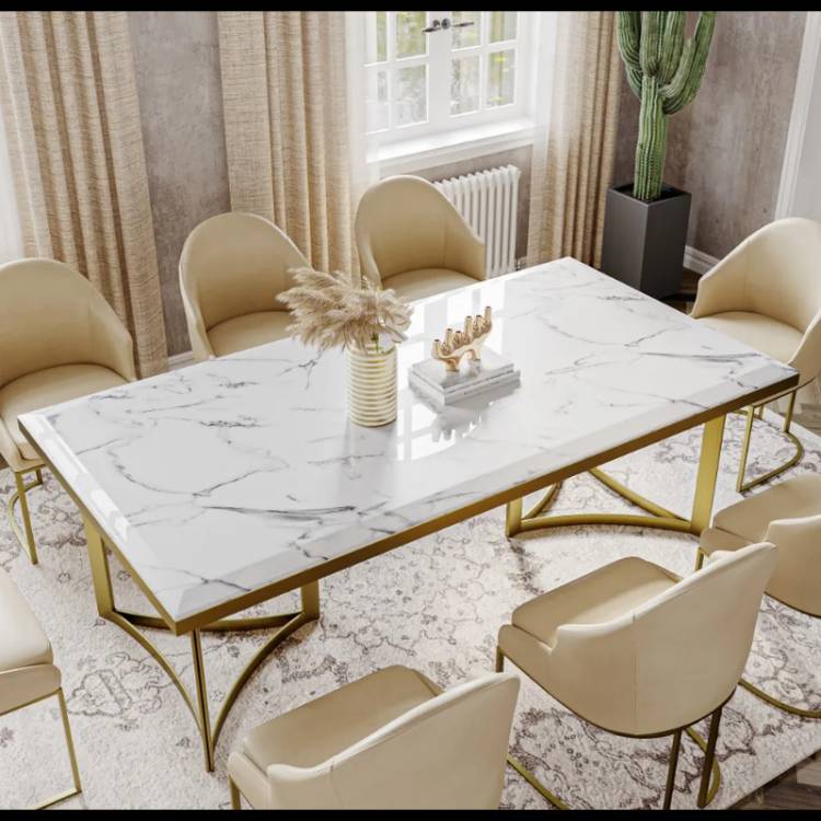 Роскошный мраморный обеденный стол с Прямоугольной Столешницей золотого цвета, для кухни и столовой, современный стиль